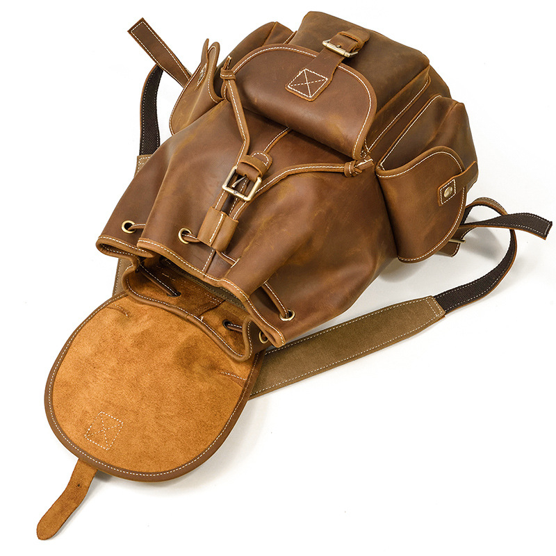 Retro kožený batoh unisex, veľká kapacita 20–35 L, prvá vrstva hovädzej kože, odolný voči opotrebeniu, model 9491, vodoodolný povrch, podšívka z polyesteru