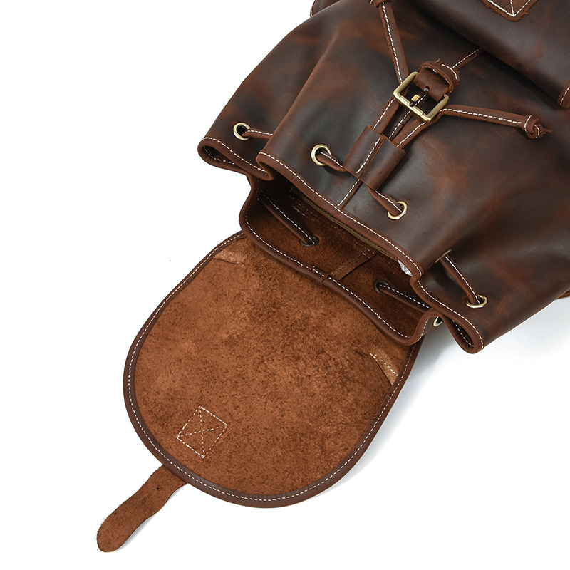 Retro kožený batoh unisex, veľká kapacita 20–35 L, prvá vrstva hovädzej kože, odolný voči opotrebeniu, model 9491, vodoodolný povrch, podšívka z polyesteru