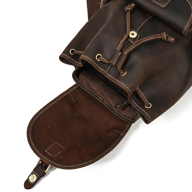 Retro kožený batoh unisex, veľká kapacita 20–35 L, prvá vrstva hovädzej kože, odolný voči opotrebeniu, model 9491, vodoodolný povrch, podšívka z polyesteru