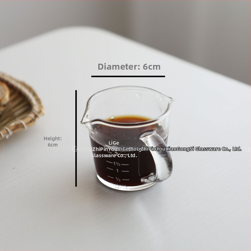 Φλυτζάνι εσπρέσο με γυάλινο σώμα και κλίμακα μέτρησης, ξύλινο χερούλι – μοντέρνο απλό στυλ καφέ φλιτζάνι με εκτυπωμένο λογότυπο