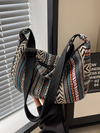 Torba u stilu dumplinga od platna – etnički stil, velika kapacitet, zatvarač, trodimenzionalni vanjski dio, podstava od platna