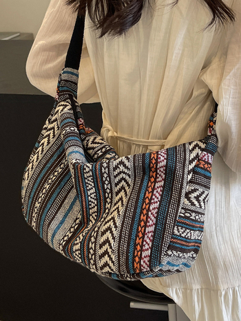 Torba u stilu dumplinga od platna – etnički stil, velika kapacitet, zatvarač, trodimenzionalni vanjski dio, podstava od platna