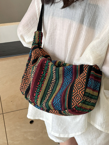 Torba u stilu dumplinga od platna – etnički stil, velika kapacitet, zatvarač, trodimenzionalni vanjski dio, podstava od platna