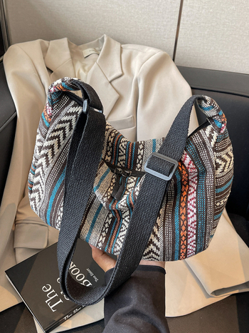 Torba u stilu dumplinga od platna – etnički stil, velika kapacitet, zatvarač, trodimenzionalni vanjski dio, podstava od platna