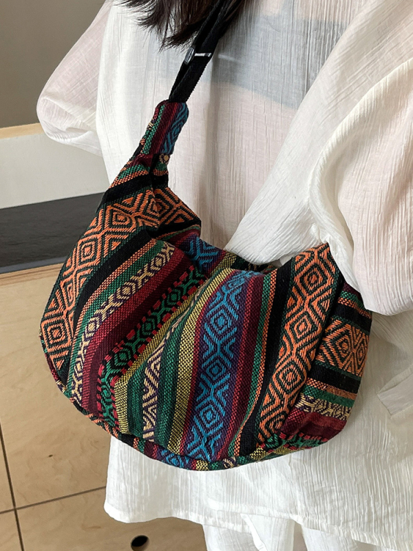 Torba u stilu dumplinga od platna – etnički stil, velika kapacitet, zatvarač, trodimenzionalni vanjski dio, podstava od platna