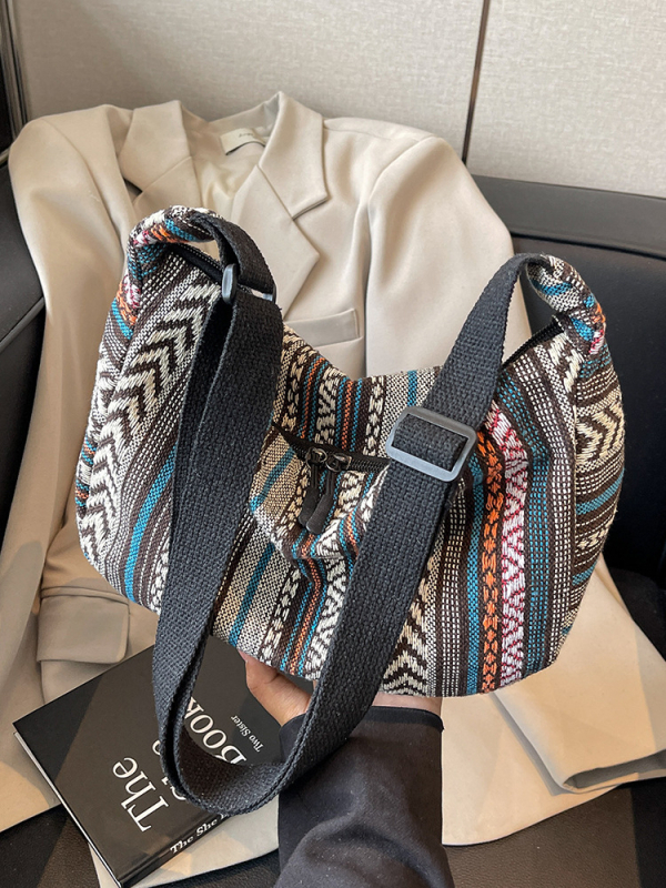 Torba u stilu dumplinga od platna – etnički stil, velika kapacitet, zatvarač, trodimenzionalni vanjski dio, podstava od platna