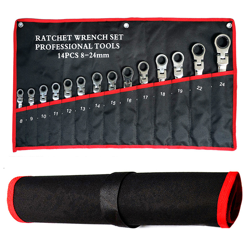 12-частен комплект гаечни ключове с подвижна глава, хромирана повърхност, хром ванадиева стомана, 72-зъбен механизъм