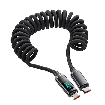 USB-C кабел за бързо зареждане с цифров дисплей, Type-C интерфейс, 120W, плетен кабел, една глава