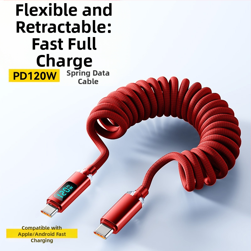 USB-C kábel pre rýchle nabíjanie s digitálnym displejom, Type-C rozhranie, 120W, opletený kábel, jednohlavý Type-C konektor