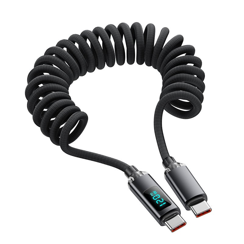 Καλώδιο USB-C γρήγορης φόρτισης με ψηφιακή οθόνη, Type-C διεπαφή, 120W, πλεκτό καλώδιο, μία κεφαλή Type-C