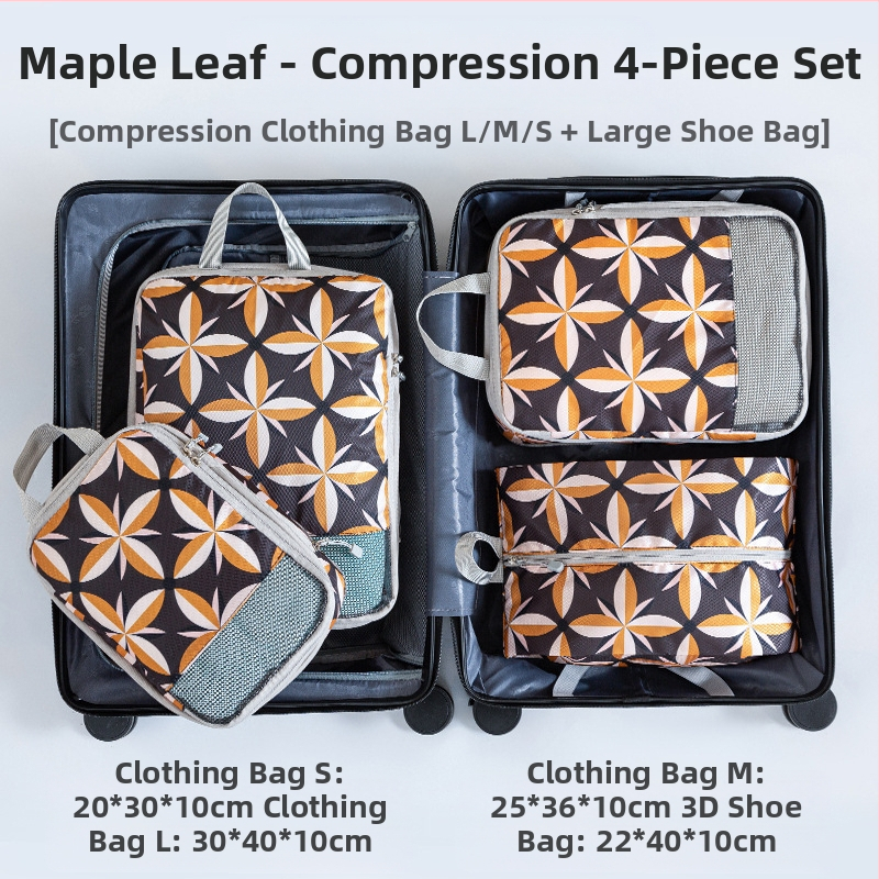 4-частен комплект за пътуване за компресирано съхранение с принт – PP материал