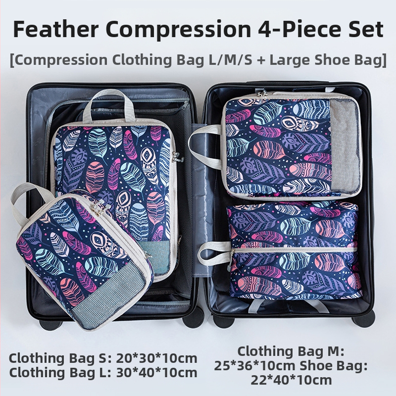 4-частен комплект за пътуване за компресирано съхранение с принт – PP материал