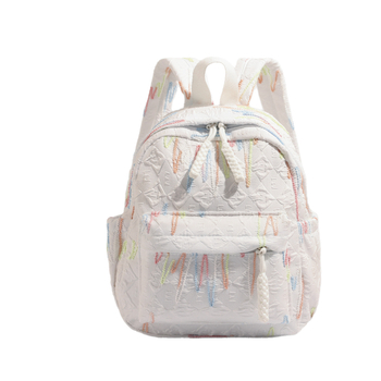 Κοριτσίστικο σακίδιο με φουσκωτό ύφασμα και ριγέ σχέδιο για εξόδους — ελαφρύ, κατάλληλο για φορητό 11 ιντσών, χωρητικότητα κάτω από 20 λίτρα, ιμάντες με αερόσφυξη, επένδυση από πολυεστέρα, φρέσκο και γλυκό στυλ