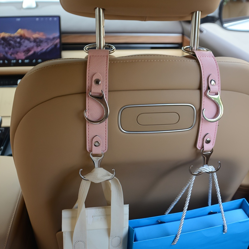 Kožni dvostruki držač za stražnju sjedalu automobila – nosivost 10 kg, moderan minimalistički dizajn, lansirano ljeto 2024