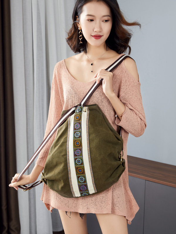 Vászon hátizsák geometriai mintával, 36-55L kapacitás, pamut bélés, kopásálló