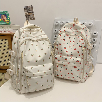 Γυναικεία τσάντα πλάτης σε στυλ κολλεγίου με floral μοτίβο, νάιλον κατασκευή, χωρητικότητα 20–35 L, συμβατή με φορητό 14 ιντσών, καμπύλες ιμάντες ώμου