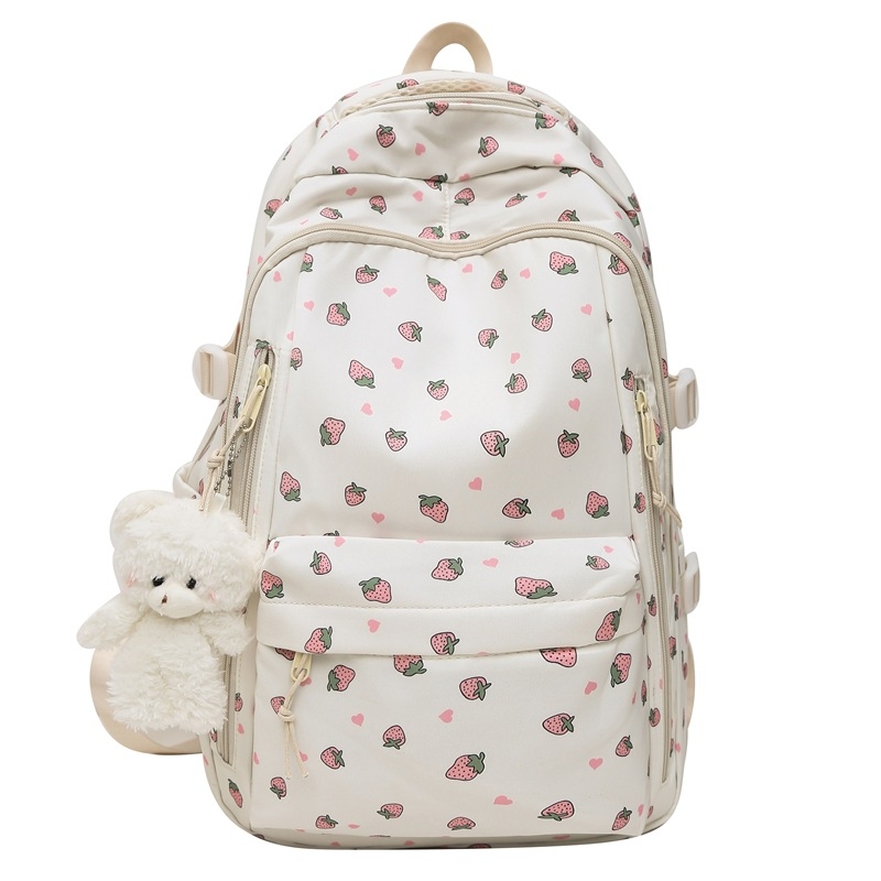 Dámsky batoh v štýle kolégia, kvetinový vzor, nylon, objem 20–35 L, vhodný pre 14-palcový notebook, zakrivené ramenné popruhy