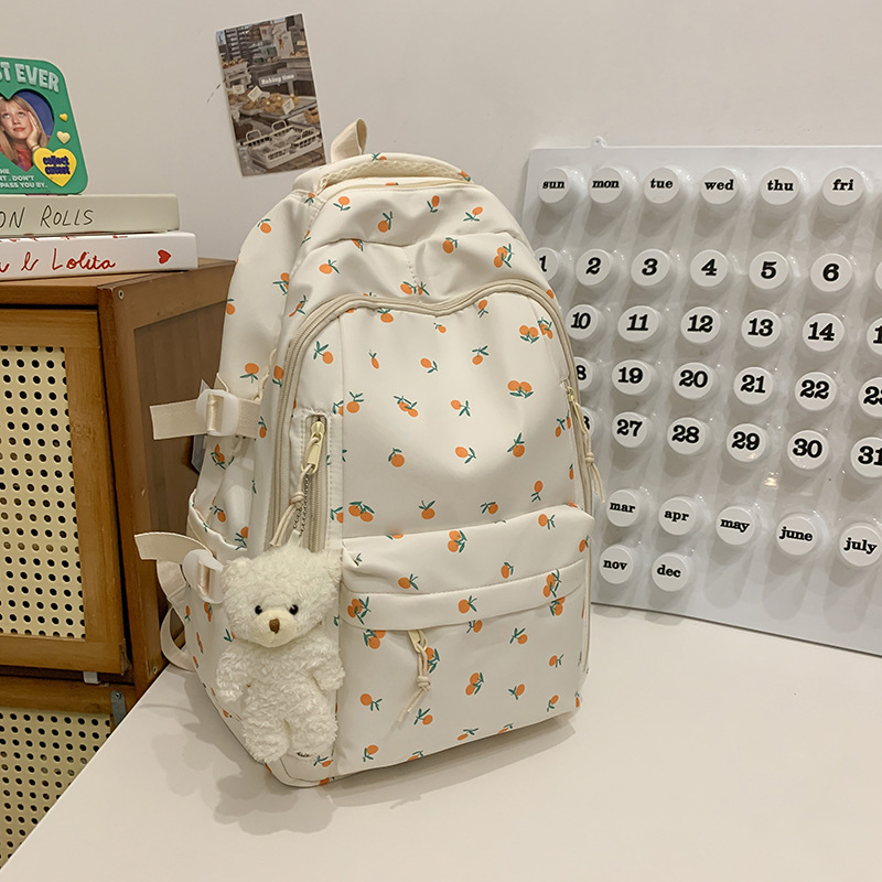 Dámsky batoh v štýle kolégia, kvetinový vzor, nylon, objem 20–35 L, vhodný pre 14-palcový notebook, zakrivené ramenné popruhy