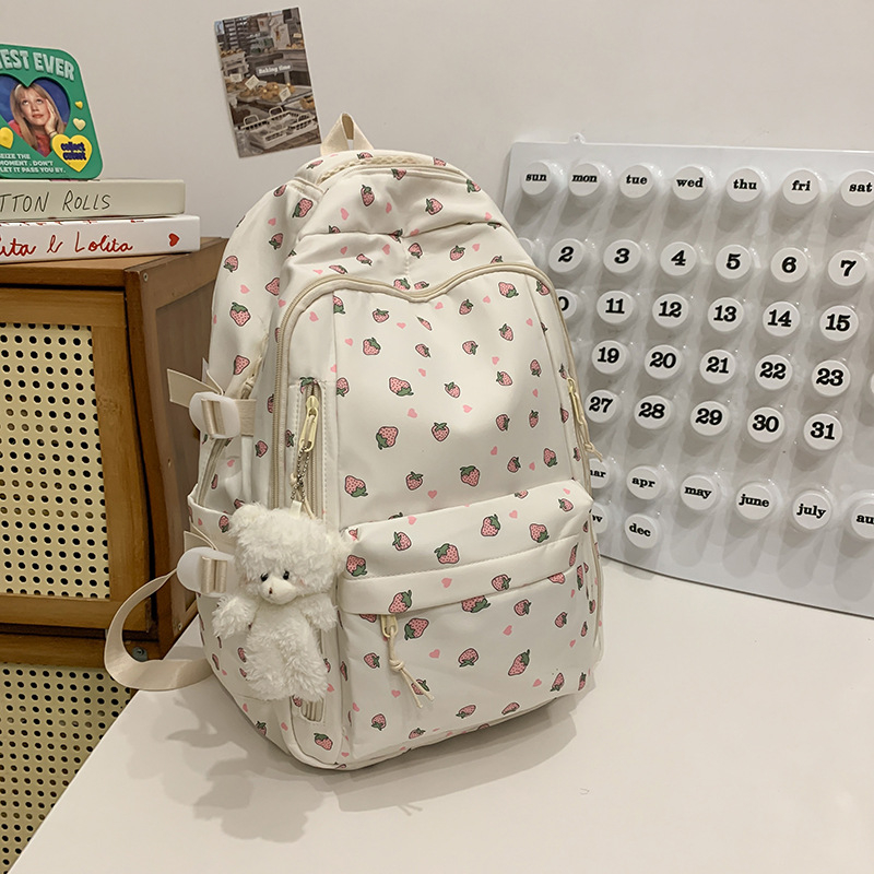 Dámsky batoh v štýle kolégia, kvetinový vzor, nylon, objem 20–35 L, vhodný pre 14-palcový notebook, zakrivené ramenné popruhy