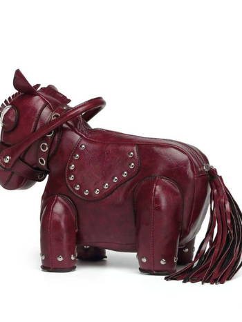 PU anyagú póni formájú keresztpántos táska — cipzár, poliészter bélés, tavasz 2025