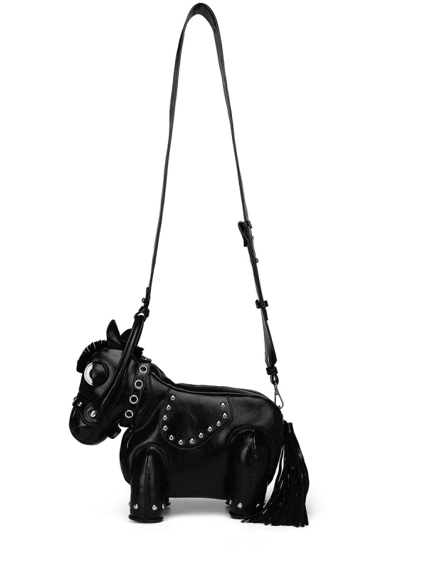 PU anyagú póni formájú keresztpántos táska — cipzár, poliészter bélés, tavasz 2025