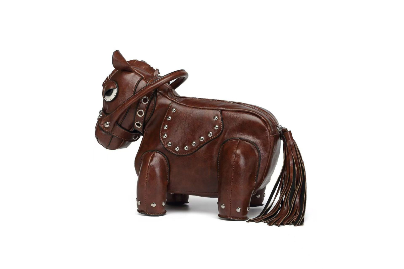 Τσάντα crossbody από PU σε σχήμα pony — φερμουάρ, επένδυση πολυεστέρα, Άνοιξη 2025