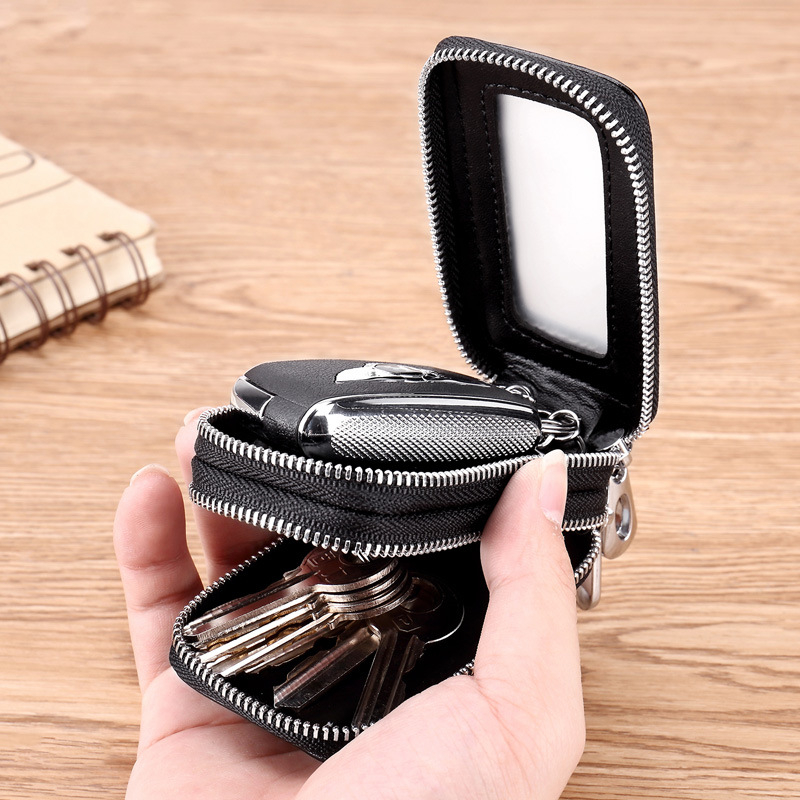 Torba za ključeve - PU koža, dvostruki zatvarač, velika kapaciteta, unisex, zaštita od krađe, podstava od prave kože