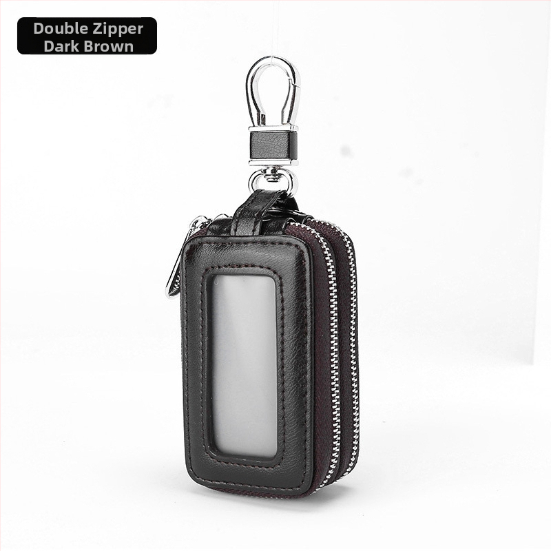 Torba za ključeve - PU koža, dvostruki zatvarač, velika kapaciteta, unisex, zaštita od krađe, podstava od prave kože
