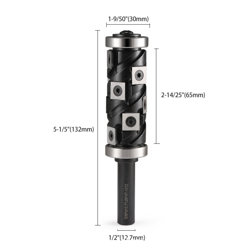 Frez za drvo s gornjim i donjim ležajem, spiralna oštrica, zamjenjiva oštrica, šaft 12,7 mm