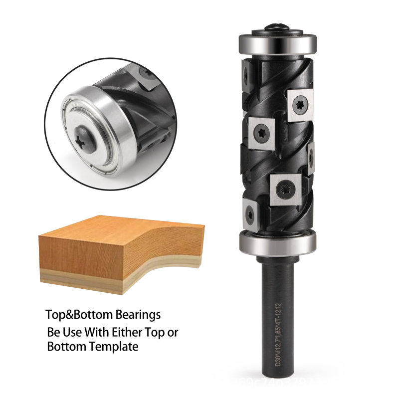 Frez za drvo s gornjim i donjim ležajem, spiralna oštrica, zamjenjiva oštrica, šaft 12,7 mm