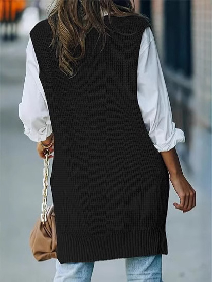 Ženski pleteni top s V-izrezom, široka silueta, poliester materijal