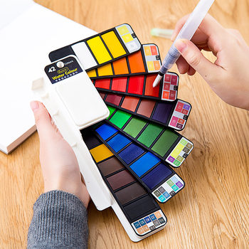 Set gouache čvrst s preklopnom prozirnom paletom u obliku fan, u kutiji, za akvarel, kapacitet 5