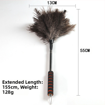 Σκουπάκι σκόνης με φτερά στρουθοκάμηλου, επίπεδη κεφαλή, τηλεσκοπικός σωλήνας από ανοξείδωτο ατσάλι και ξύλινο κοντάρι