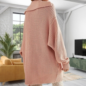 Ženski pleteni kardigan s džepom na reveru, kopčama sprijeda, vunena smjesa, jednobojni uzorak, V-izrez, dugi rukavi