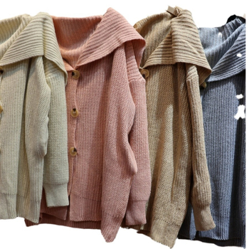 Ženski pleteni kardigan s džepom na reveru, kopčama sprijeda, vunena smjesa, jednobojni uzorak, V-izrez, dugi rukavi