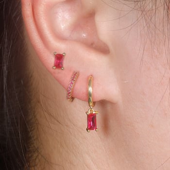 Σετ γεωμετρικά σκουλαρίκια από χαλκό με ορθογώνια ζιρκόνια, μικροενθέσεις ζιργονίων, ηλεκτροπλατιωμένο φινίρισμα