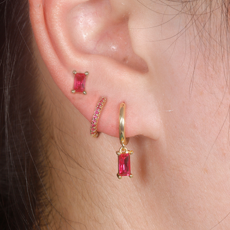 Geometrijski bakreni naušnićki set s pravokutnim cirkonima, mikro ugradnja cirkona, elektroplatinirani završetak