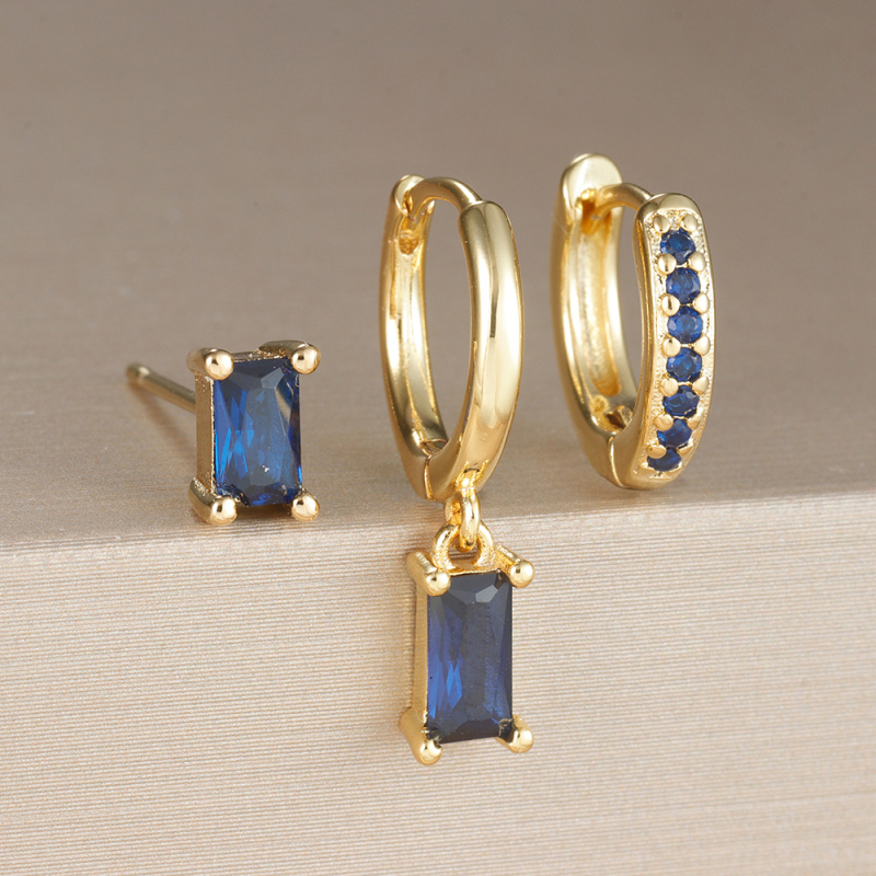 Geometrijski bakreni naušnićki set s pravokutnim cirkonima, mikro ugradnja cirkona, elektroplatinirani završetak