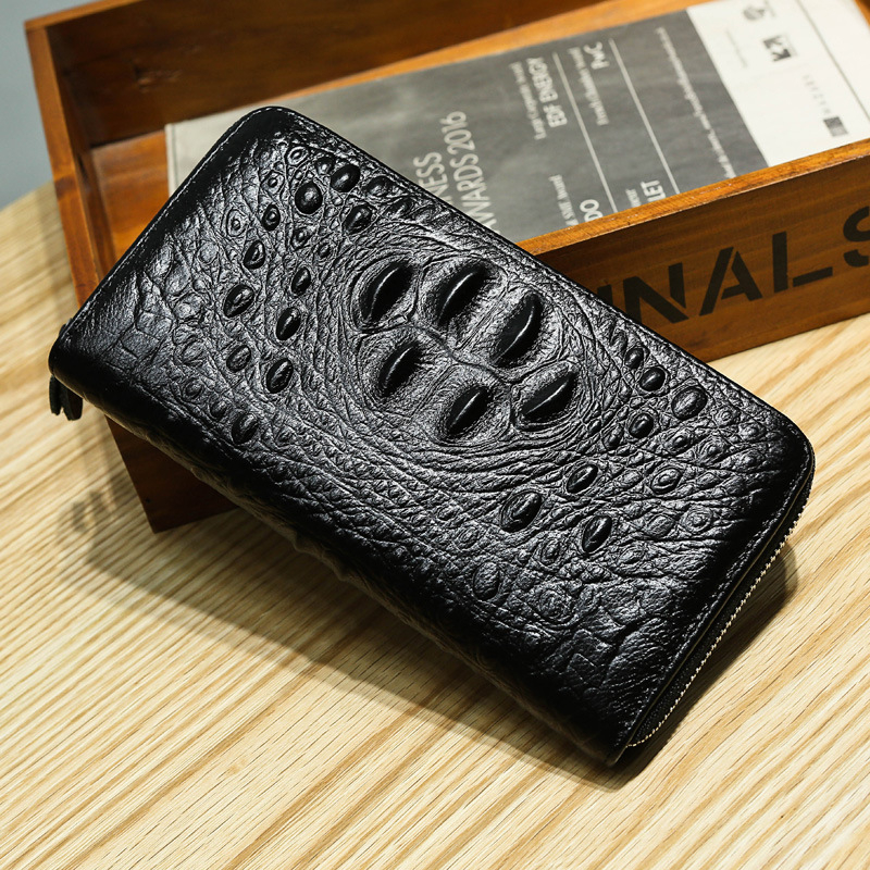 Muški dugi novčanik-klutch od prave kože, prva sloja teleća koža, 1 preklop, gradski stil, jednobojni uzorak, unutarnje pregrade od poliestera