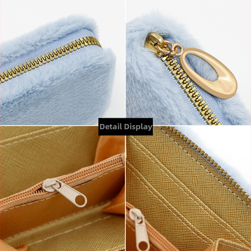 Štvorecový peniazový púzdro z velúru s priehradkou na kartu a vreckom na slúchadlá, materiál: polyesterový velúr, podšívka PU, ultra ľahké, na denné použitie