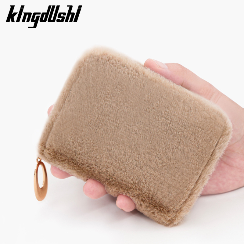 Τετράγωνο βελούδινο πορτοφόλι νομισμάτων με θήκη για κάρτες και θήκη ακουστικών, ύφασμα πολυεστέρα βελούδο, επένδυση PU, ultra-light, καθημερινή χρήση