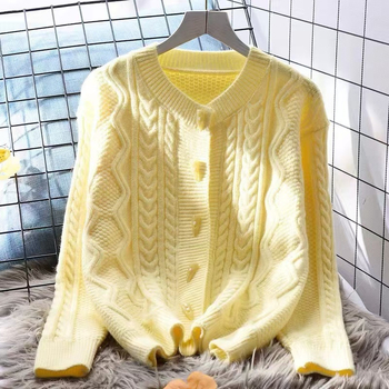 Кардиган с копчета от рога, корейски стил, свободен силует, дълги ръкави, кръгло деколте