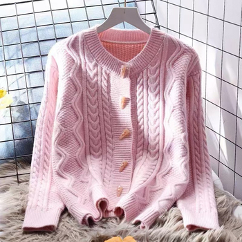 Кардиган с копчета от рога, корейски стил, свободен силует, дълги ръкави, кръгло деколте