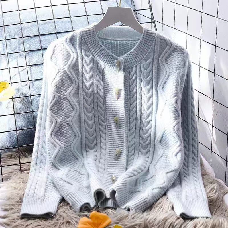 Кардиган с копчета от рога, корейски стил, свободен силует, дълги ръкави, кръгло деколте