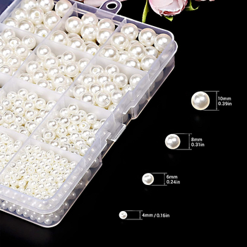 DIY Κοσμήματα με χάντρες: βραχιόλι και κολιέ, 1320 τεμάχια, ABS υλικό, ψεύτικες πέρλες, μπαρόκ στυλ, στρογγυλές χάντρες