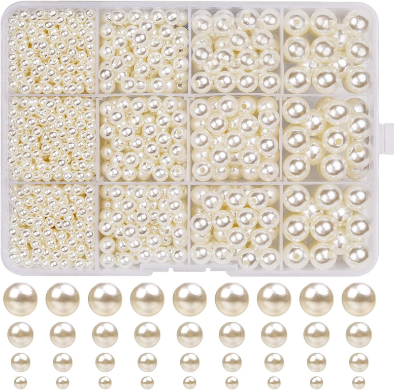 DIY бижута от мънини: гривна и колие, 1320 броя, ABS материал, имитационни перли, бароков стил, кръгли мънини