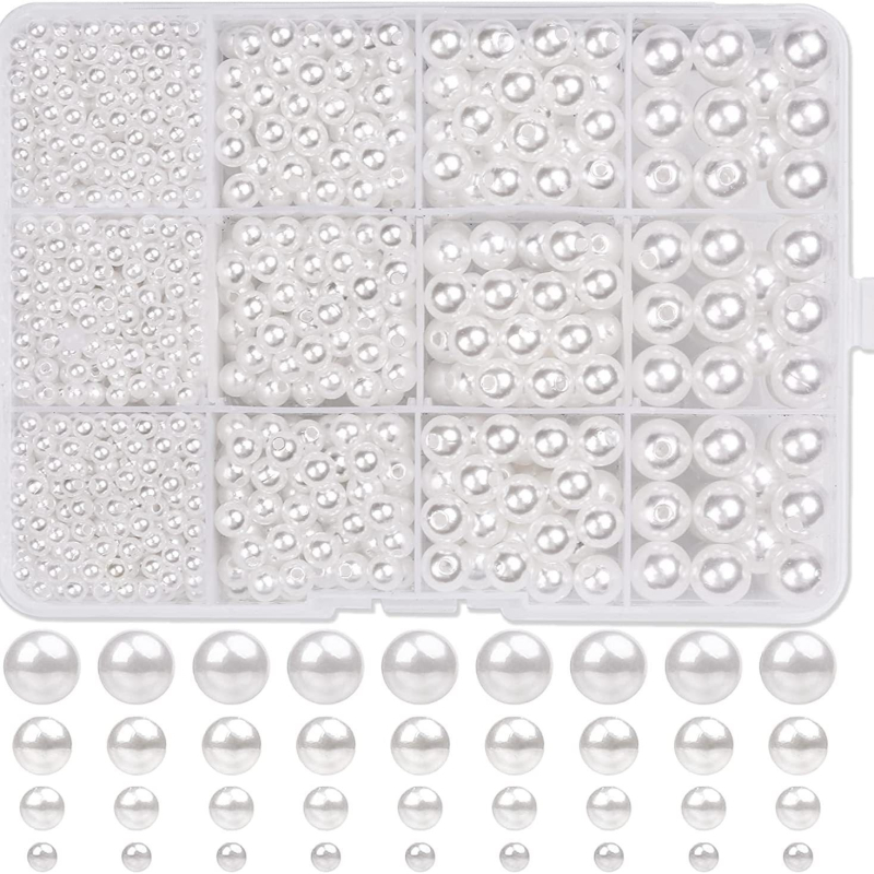 DIY бижута от мънини: гривна и колие, 1320 броя, ABS материал, имитационни перли, бароков стил, кръгли мънини