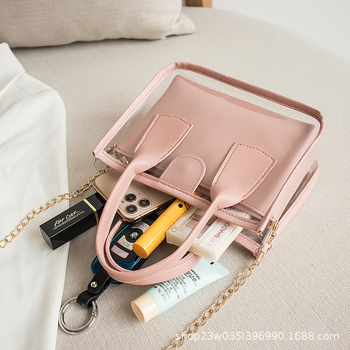 Grandinės rankinė PVC, gatvės stilius, Tote rankinė, horizontalios kvadrato formos, užtrauktukas