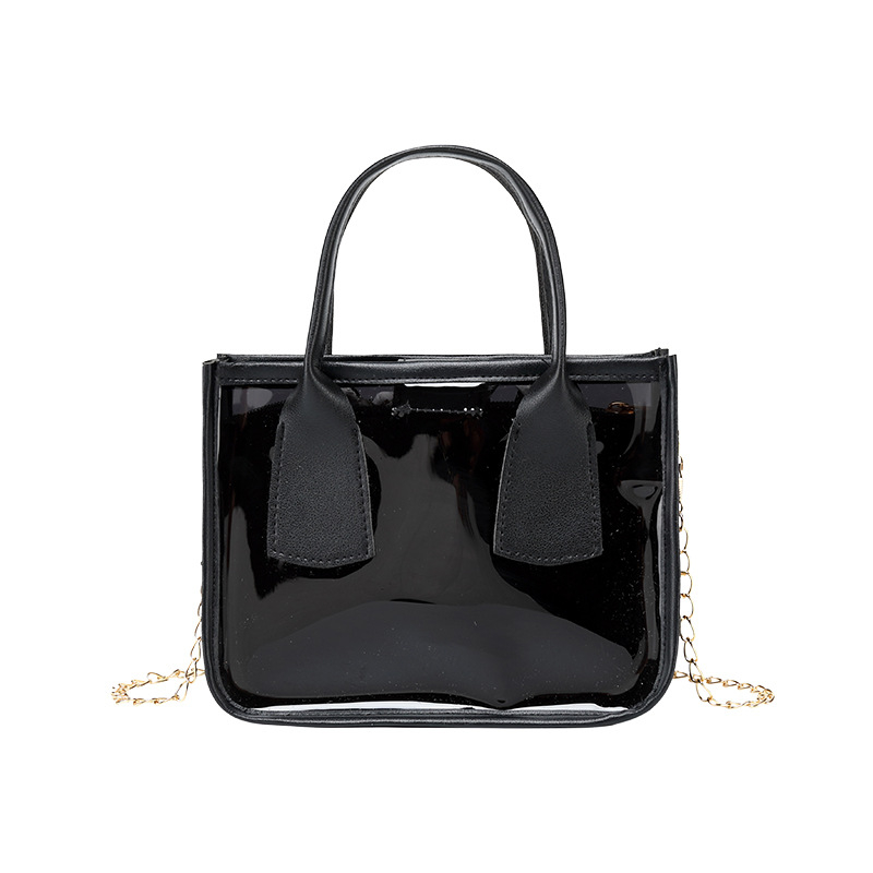 Grandinės rankinė PVC, gatvės stilius, Tote rankinė, horizontalios kvadrato formos, užtrauktukas