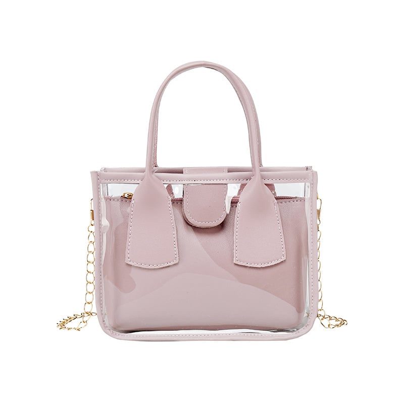 Grandinės rankinė PVC, gatvės stilius, Tote rankinė, horizontalios kvadrato formos, užtrauktukas